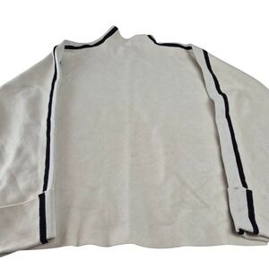 Saks Fifth Avenue Womens Cream Knit Mock Neck Sweater Black Stripe Size S Small